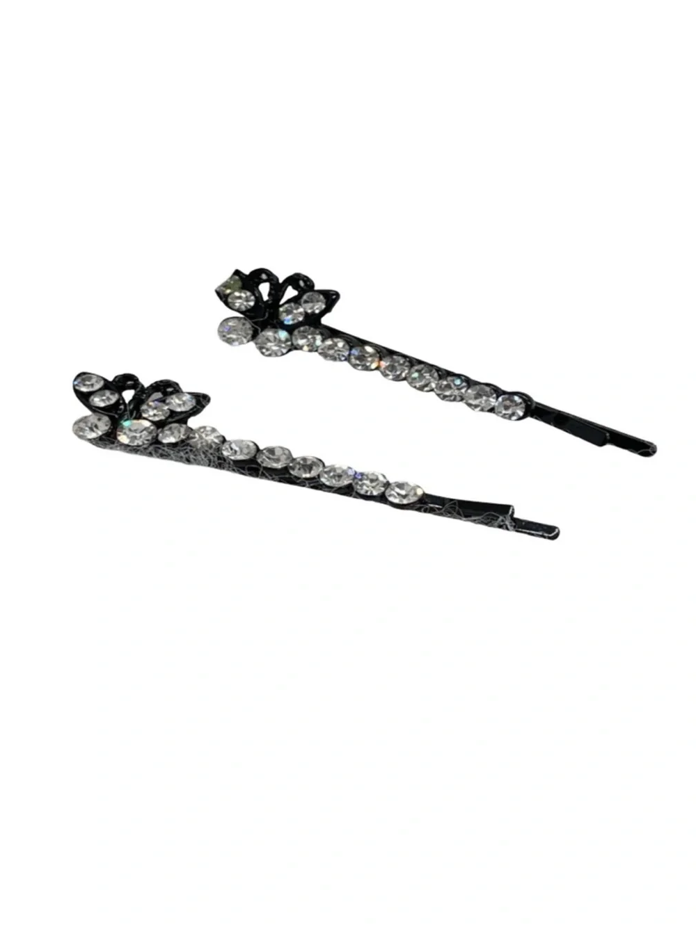 Rhinestone Black Flower Bobby Pin Set - Sparkling Hair FINAL PRICE DROP